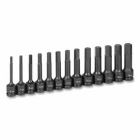 Grey Pneumatic 1343MH Impact Hex Driver Set, 1/2 in Drive, Metric, 6 mm to 19 mm, 13-Pc 4 in Length