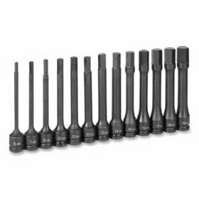Grey Pneumatic 1363MH Impact Hex Driver Set, 1/2 in Drive, Metric, 6 mm to 19 mm, 13-Pc 6 in Length