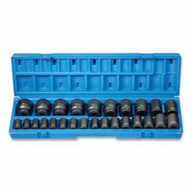 Grey Pneumatic 1726M Impact Socket Set, 1/2 in Drive, Metric, 12-point, 10 mm to 36 mm Socket Size, 26-Pc Standard Length Master