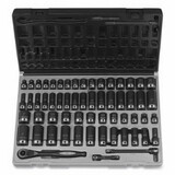 Grey Pneumatic 81259CRD Duo-Socket Impact Socket Set, 3/8 In Dr, 12-Pt, Deep/Std, Incl (24) Sae/(32) Metric Skts/Ratchet/Exts/Case, 59 Pc