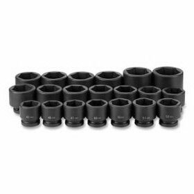 Grey Pneumatic 9020M Impact Socket Set, 1 in Drive, Metric, 6-point, 45 mm to 75 mm Socket Size, 20-Pc Standard Length