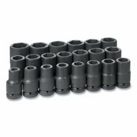 Grey Pneumatic 9021D Impact Socket Set, 1 in Drive, SAE, 6-point, 3/4 in to 2 in Socket Size, 21-Pc Deep Length