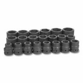Grey Pneumatic 9021 Impact Socket Set, 1 in Drive, SAE, 6-point, 3/4 in to 2 in Socket Size, 21-Pc Standard Length