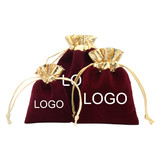 Custom 50 PCS Velvet Gift Pouches with Logo, Gold-Trimmed Jewelry Bag with Drawstrings for Party Favors