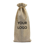 TOPTIE Custom 12 PCS Jute Wine Bags 14 x 6 Inches, Design Your Burlap Bottle Gift Bag with Drawstring