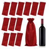 TOPTIE 12 Pcs Burlap Wine Bags 14 x 6 Inches for 750ml Bottle, Hessian Wine Bottle Christmas Drawstring Gift Bags