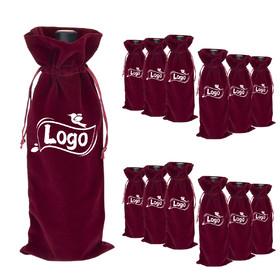 TOPTIE Custom 12 PCS Velvet Wine Gift Bag with Drawstrings, Add Logo on Wrap Pouches for Regular 750ml Champagne bottle