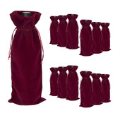 TOPTIE 12 PCS Velvet Gift Wrap Bags for Wine Bottle 750ml, 6.3 x 15 Inches Drawstrings Bags, Wedding Christmas Party Accessories