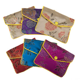 TOPTIE 24 PCS Embroidery Jewelry Silk Gift Bags, Floral Purse Pouches with Zipper & Snap Closure
