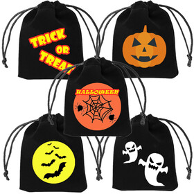TOPTIE 50 PCS Halloween Velvet Gift Wrap Bags, Halloween Decorations Drawstrings Bags for Treat Candy
