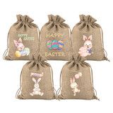 TOPTIE 50 PCS Easter Burlap Bags with Drawstring, Burlap Bunny Gift Bag Linen Party Favor Bags