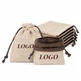 TOPTIE 10Pcs Custom Small Drawstring Bags Personalized Logo Dual Layer Burlap & Velvet Gift Pouches 4.7 x 6 Inches