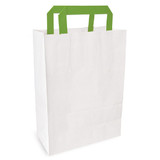 Packnwood 210CAB2518W White Takeout Bag With Green Handles - 10.2 x 6.7 x 3.1 in., 250 pcs/ Case