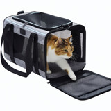 Muka Foldable Oxford Pet Carrier Portable Large Capacity Pet Travel Bag Soft Handheld Cage for Cats and Small Animals Gray