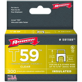 Arrow 591189 Clear T59 Insulated Staples for RG59 quad &amp; RG6, 5/16" x 5/16", 300 pk