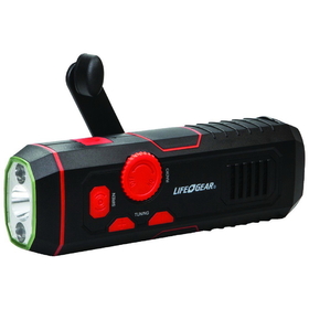 Life+Gear LG38-60675-RED 120-Lumen Stormproof USB Crank Flashlight &amp; Radio