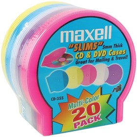 Maxell 190073 Slim CD/DVD Shell Cases, 20 pk (Assorted Colors)
