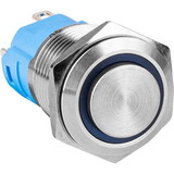 Parts Express SPDT Latching 16mm Stainless Steel Tamper/Waterproof Raised Push Button Switch with Blue Ring