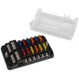 Parts Express 12-Way ATC/ATO Blade Fuse Block with Individual LED Status Lights, Assorted Fuses, Ground Terminals