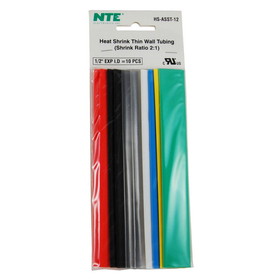 NTE 1/2" Heat Shrink Tubing 6" Color Assortment 10 Pcs.