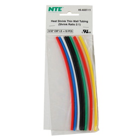 NTE 3/32" Heat Shrink Tubing 6" Color Assortment 10 Pcs.