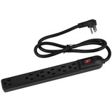 Parts Express 5+1 Outlet Slim Strip 3 ft. Cord and Circuit Breaker/Switch UL - Black