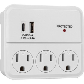 RCA 3 Outlet AC Wall Tap with 1 USB-A port and 1 USB-C port 3.4A