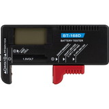 Parts Express Battery Tester with Digital Display for Standard Size and Button Cell Batteries