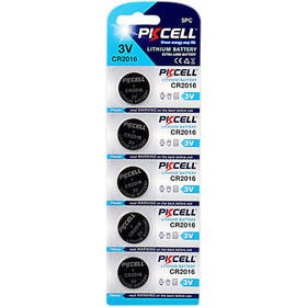 PKCELL CR2016 Coin Cell 3.0V Lithium Battery 5-Pack