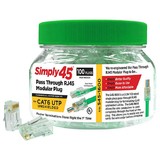 Simply45 S45-1600 Pass Through RJ45 Connectors Green Tint for 23 AWG Cat6 UTP - 100pc Jar
