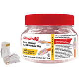 Simply45 S45-1700 Pass Through RJ45 Connectors Red Tint for 23 AWG Cat6/6A UTP - 100pc Jar
