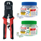 Simply45 Pass Through Ratcheted Crimper Kit with 100 Cat5e and 100 Cat6 Connectors