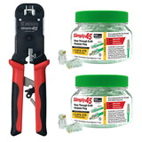 Simply45 Pass Through Ratcheted Crimper Kit with 200 Cat6 Connectors