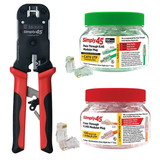 Simply45 Pass Through Ratcheted Crimper Kit with 100 Cat6 and 100 Cat6A Connectors