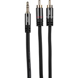 Audtek Y35SM-3 Premium 2 RCA Male to 1 Slim 3.5mm Stereo Male Y Adapter Cable 3 ft.