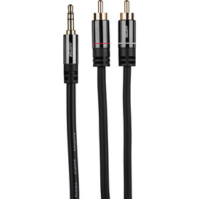 Audtek Y35SM-6 Premium 2 RCA Male to 1 Slim 3.5mm Stereo Male Y Adapter Cable 6 ft.
