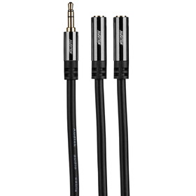 Audtek YMFS35 Premium Slim 3.5mm Stereo Male to 2 Slim 3.5mm Stereo Female Y Adapter Cable 1 ft.