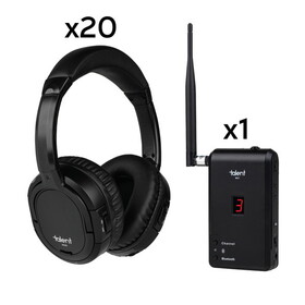 Talent Sound & Lighting 233-3491 Talent Noir Wireless Group Listening Headphone 20 Pack with 1 Portable Transmitter