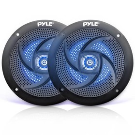 Pyle PLMRS63BL 6.5 Low-Profile Waterproof Marine Speaker Pair Black With LEDs