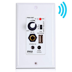 Pyle PWA15BT In-Wall Wall Plate Audio Control Amplifier with Bluetooth USB Microphone & Aux Inputs