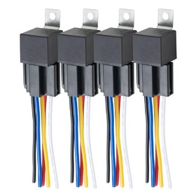 Parts Express waterproof 12V Waterproof Relays 40A 4-Pack 5-Pin with Wiring Harness and Metal Mounting Bracket