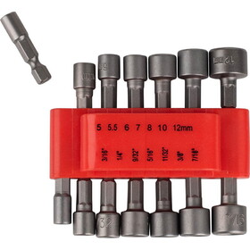 Parts Express 360-260 14-Piece Power Nut Driver Set for Impact Drill 1/4" Hex Head SAE and Metric Bits with Holder