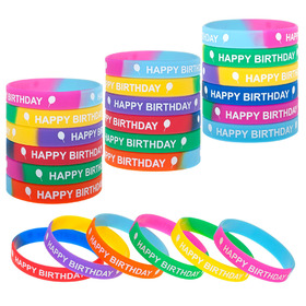 Muka 24 PCS Happy Birthday Silicone Bracelets Elastic Rubber Wristbands, Birthday Party Supplies