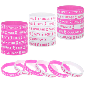 Muka 24 PCS Rubber Bracelet Debossed Inspirational, Breast Cancer Awareness Ribbon Silicone Wristband