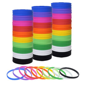 Muka 100 PCS Silicone Bracelets, Elastic Thin Rubber Bands for Birthday Back to School Gifts