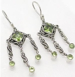 Painful Pleasures BAER002-pair Light Green Triple Dangle Jewels Sterling Silver Bali Earrings