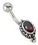Painful Pleasures BAN051 14g 7/16&quot; Garnet Oval and 3 dot Sterling Silver Navel Belly Jewelry