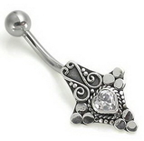 Painful Pleasures BAN052 14g 7/16" Bali Heart Sterling Silver Navel Belly Jewelry