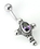 Painful Pleasures BAN058 14g 7/16&quot; Bali OVAL Gem Cross Sterling Silver Navel Belly Jewelry