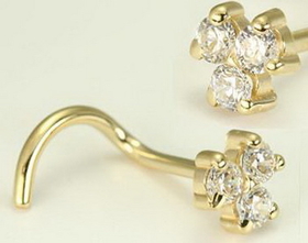 Painful Pleasures Custom-018-NS017-BG 20g - 16g 14kt Yellow Gold 3 Jewel Cluster Nostril Jewelry - Custom Made - Price Per 1